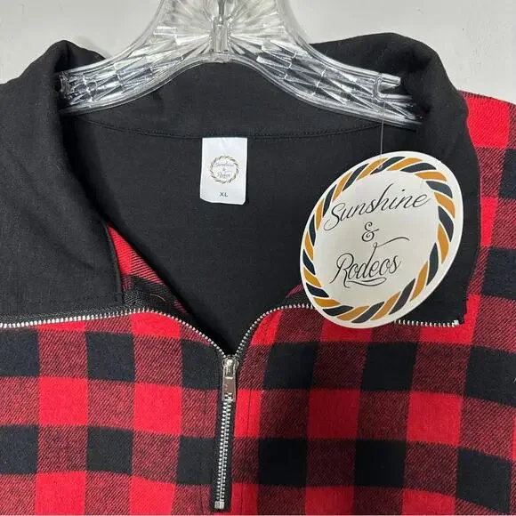 Buffalo Plaid Front zip long sleeve top X-Large - Picture 3 of 6